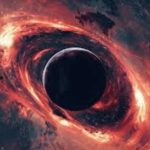 Ilustrasi sepasang lubang hitam ultramasif yang saling mengorbit di pusat galaksi