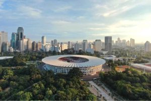 Pemandangan udara kompleks olahraga Gelora Bung Karno GBK Senayan Jakarta