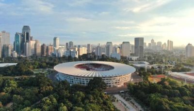 Pemandangan udara kompleks olahraga Gelora Bung Karno GBK Senayan Jakarta