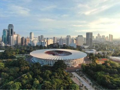 Pemandangan udara kompleks olahraga Gelora Bung Karno GBK Senayan Jakarta