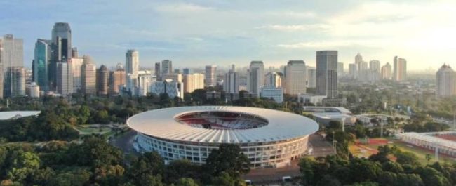 Pemandangan udara kompleks olahraga Gelora Bung Karno GBK Senayan Jakarta