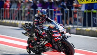 Selebrasi Jorge Martin pemenang MotoGP Prancis 2026 di atas motor Aprilia RS-GP