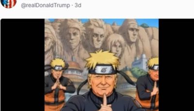 Ilustrasi digital kontroversial yang mentransformasikan figur Donald Trump menjadi karakter anime Naruto Uzumaki di media sosial