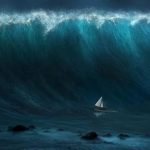 Ilustrasi pemetaan topografi permukaan laut oleh satelit SWOT NASA saat memantau pergerakan gelombang tsunami