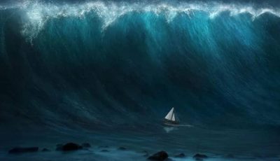 Ilustrasi pemetaan topografi permukaan laut oleh satelit SWOT NASA saat memantau pergerakan gelombang tsunami