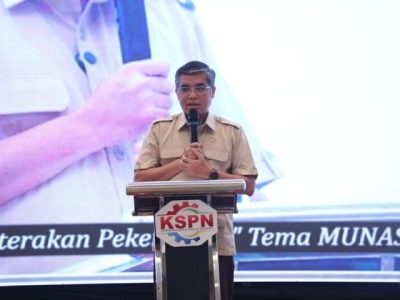Menteri Ketenagakerjaan Yassierli saat membuka Rapimnas KSPN untuk membahas penguatan regulasi ketenagakerjaan di era ekonomi digital