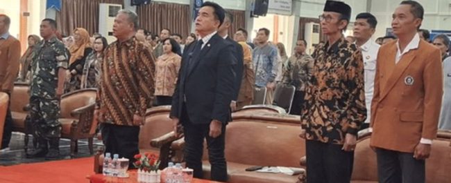 Menteri Koordinator Yusril Ihza Mahendra saat memberikan Orasi Kebangsaan dalam kuliah umum ilmiah