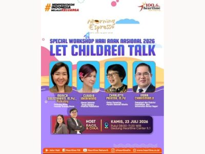 Poster dan spanduk acara seminar edukasi anak Let's Talk Children yang digelar Heartline FM di Karawaci Tangerang