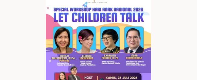 Poster dan spanduk acara seminar edukasi anak Let's Talk Children yang digelar Heartline FM di Karawaci Tangerang