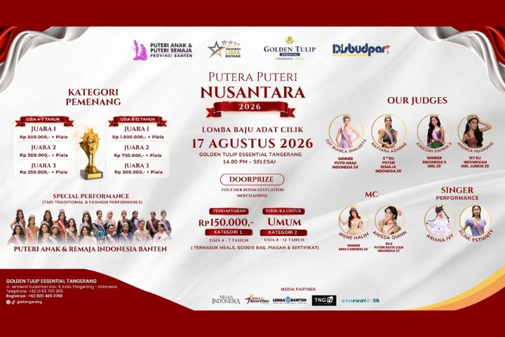 Lomba Busana Adat Cilik Putera Puteri Nusantara 2026 di Golden Tulip Essential Tangerang