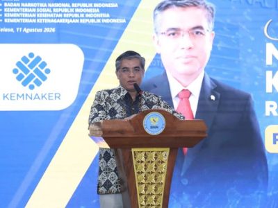 Menteri Ketenagakerjaan Yassierli saat menghadiri penandatanganan MoU sinergi rehabilitasi dan pascarehabilitasi penyintas narkoba di PPSDM BNN Bogor