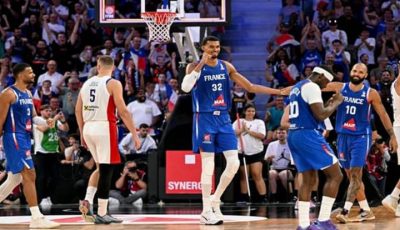 Pemain timnas bola basket Prancis Victor Wembanyama saat beraksi di lapangan jelang Kualifikasi FIBA World Cup 2027