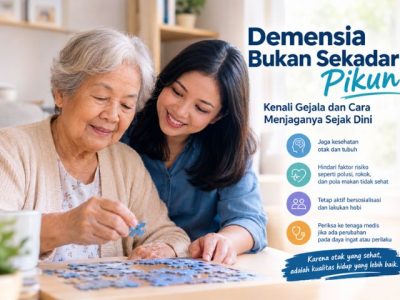 Ilustrasi seorang dokter sedang memeriksa fungsi kognitif lansia untuk mendeteksi gejala demensia sejak dini