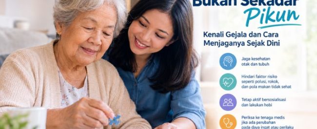 Ilustrasi seorang dokter sedang memeriksa fungsi kognitif lansia untuk mendeteksi gejala demensia sejak dini