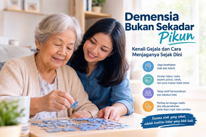 Ilustrasi seorang dokter sedang memeriksa fungsi kognitif lansia untuk mendeteksi gejala demensia sejak dini