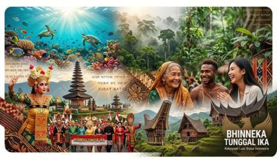 Ilustrasi keberagaman budaya dan harmoni sosial masyarakat Indonesia yang saling melengkapi