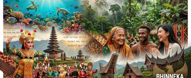 Ilustrasi keberagaman budaya dan harmoni sosial masyarakat Indonesia yang saling melengkapi