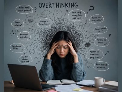 Ilustrasi seseorang yang sedang menghadapi overthinking dan kekhawatiran berlebihan
