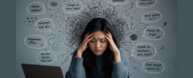 Ilustrasi seseorang yang sedang menghadapi overthinking dan kekhawatiran berlebihan