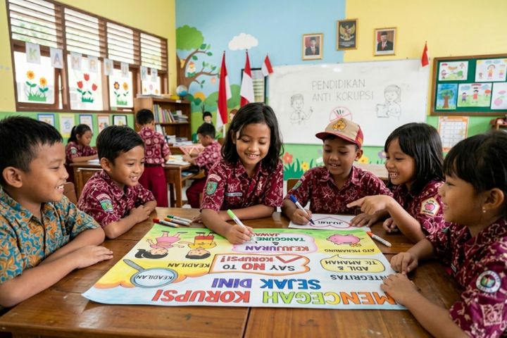 Ilustrasi anak menabung dan membedakan kebutuhan serta keinginan sebagai bekal literasi keuangan sejak dini