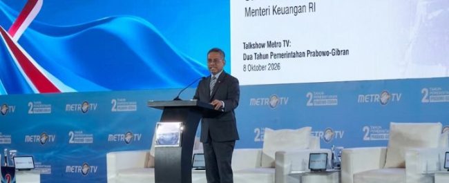 Menteri Keuangan Suahasil Nazara memaparkan proyeksi pertumbuhan ekonomi Indonesia dalam acara 2 Tahun Pemerintahan Prabowo-Gibran